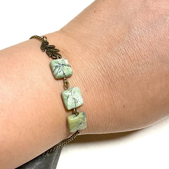 2/$20 Dark Green Serpentine Leaf Branch Necklace, Genuine Gemstone Bronze Chain - Picture 16 of 16